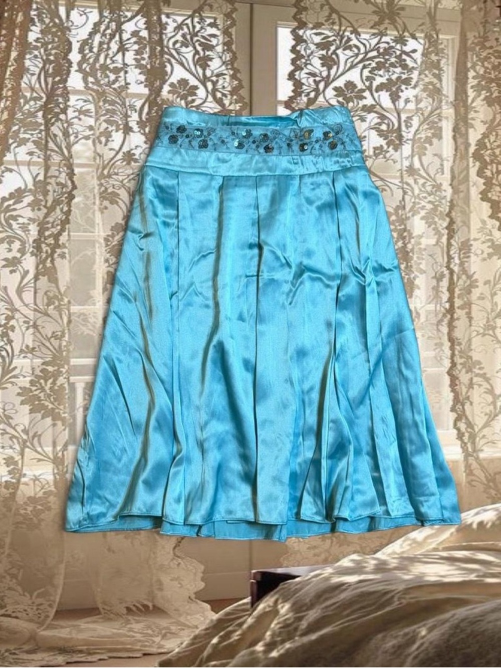 Vintage Y2K Deadstock Fairycore Sequin Blue Midi Flare Skirt